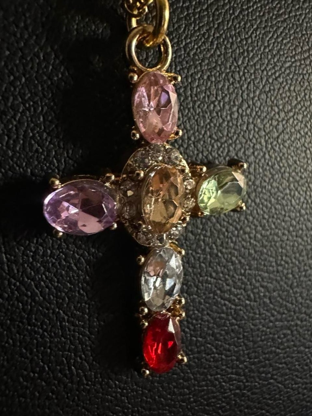 Colorful Rhinestone Cross Necklace - Picture 2 of 6